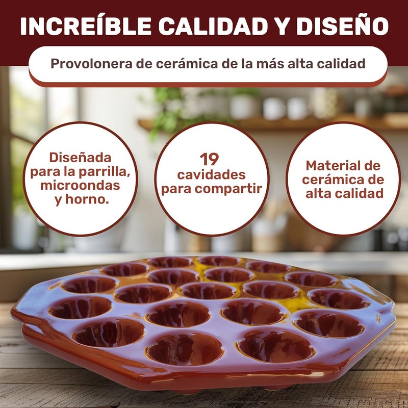 DEARKAN Provolone Cheese Melting Dish – Ceramic Pan, 19 Cavities – Grill, Oven, Microwave – Perfect for Melted Cheese, Escargot, BBQ, Barbecue, Provoletera, Provoleta, Provolonera - Image 2